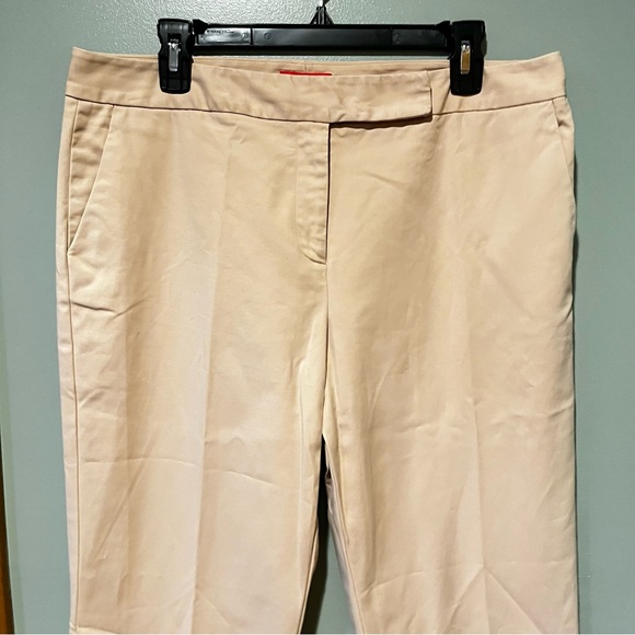 Oscar by Oscar De La Renta Flat Front Cotton Straight Leg Cream w Pink Hue Sz 14 - Picture 2 of 11